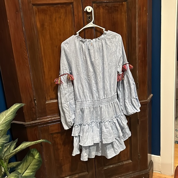 Misa Los Angeles light blue mini ruffle dress with pom poms size S - Picture 4 of 5